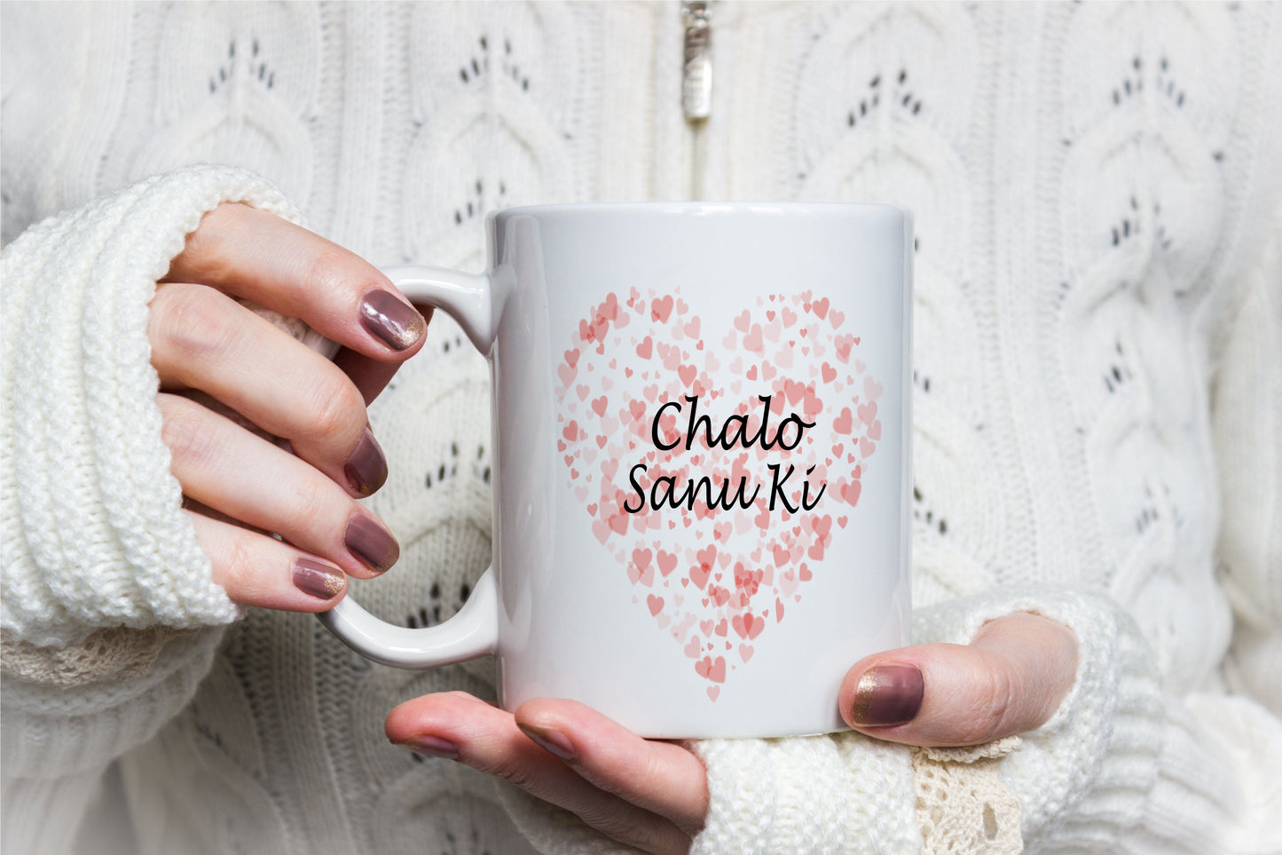 Chalo Sanu Ki Mug in Scatter Rose Gold Heart