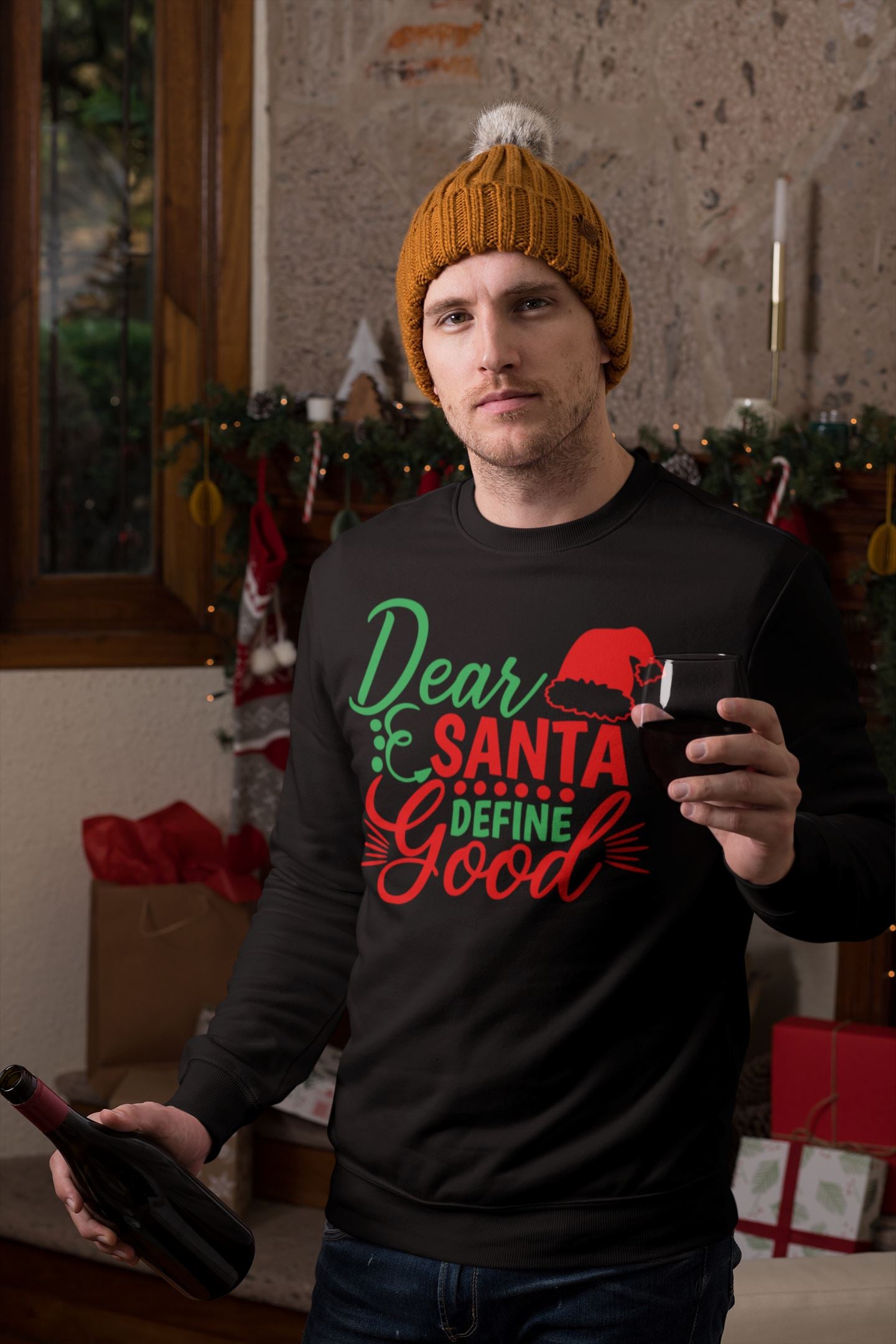 Dear Santa Define Good Funny Family Black Sweatshirt