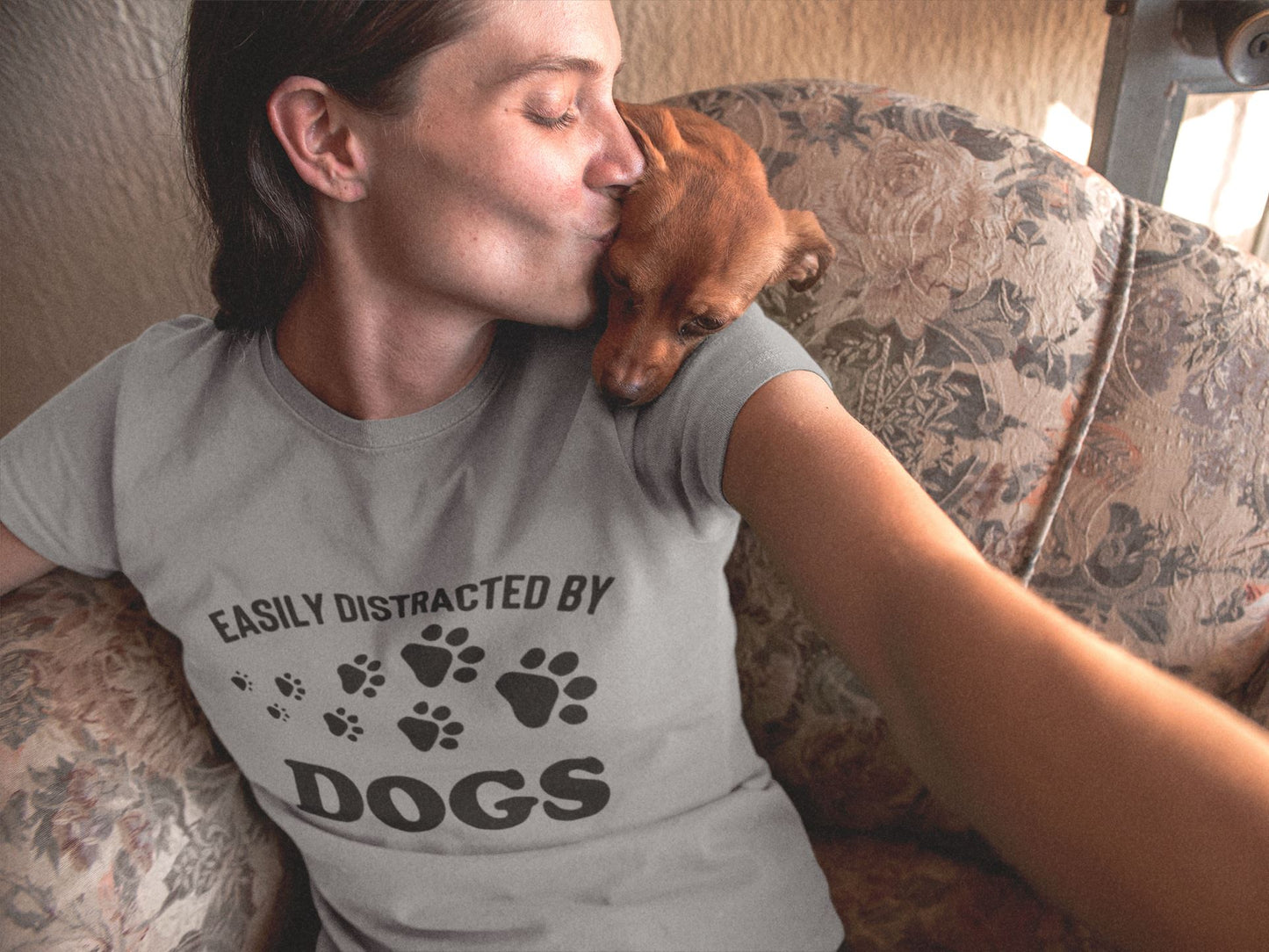 Easily Distracted By Dogs Slogan T-Shirt