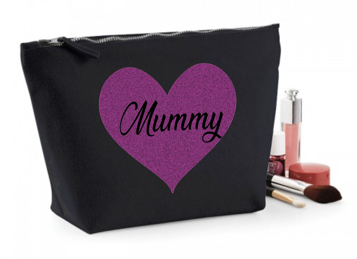 Glitter Heart Personalised Mum Makeup Bag