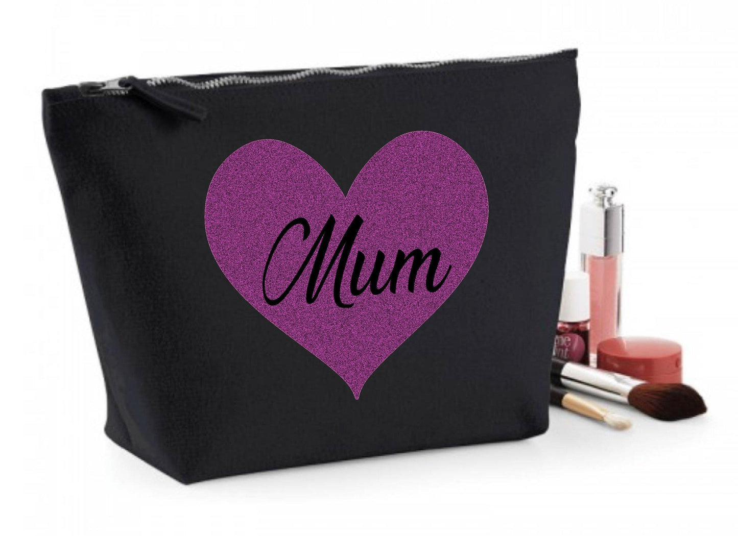 Glitter Heart Personalised Mum Makeup Bag