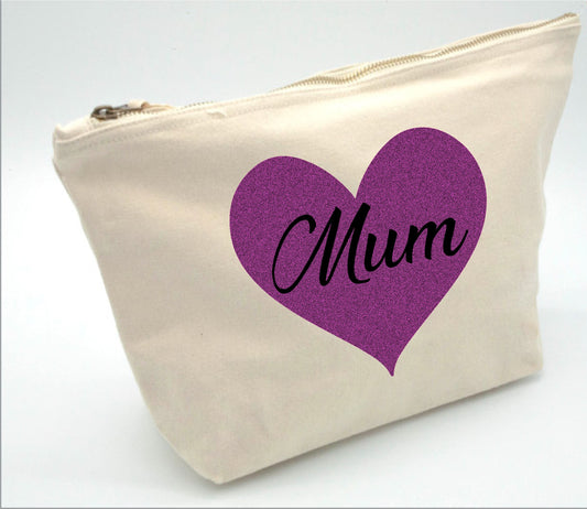 Glitter Heart Personalised Mum Makeup Bag