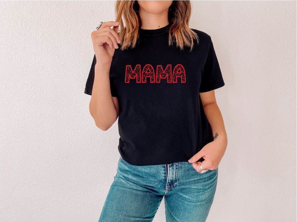 Heart Print Mama Slogan T-Shirt