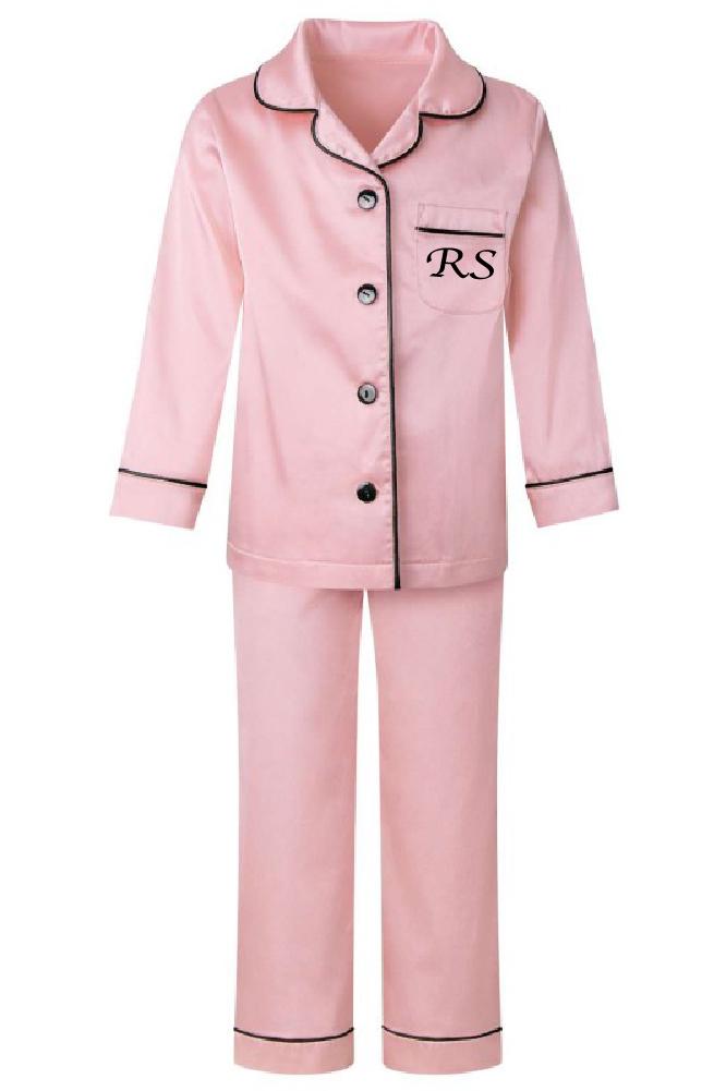 Girls Personalised Satin Pink :Long Leg Long Sleeve Pyjamas