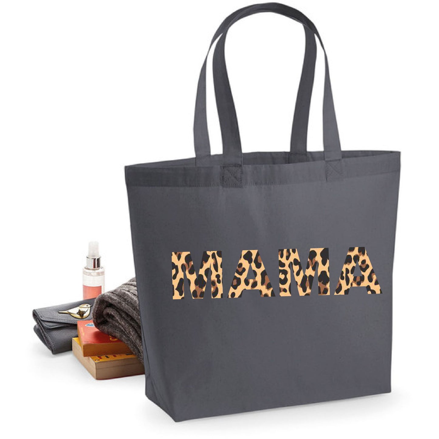 MAMA Animal Print Text Tote Bag