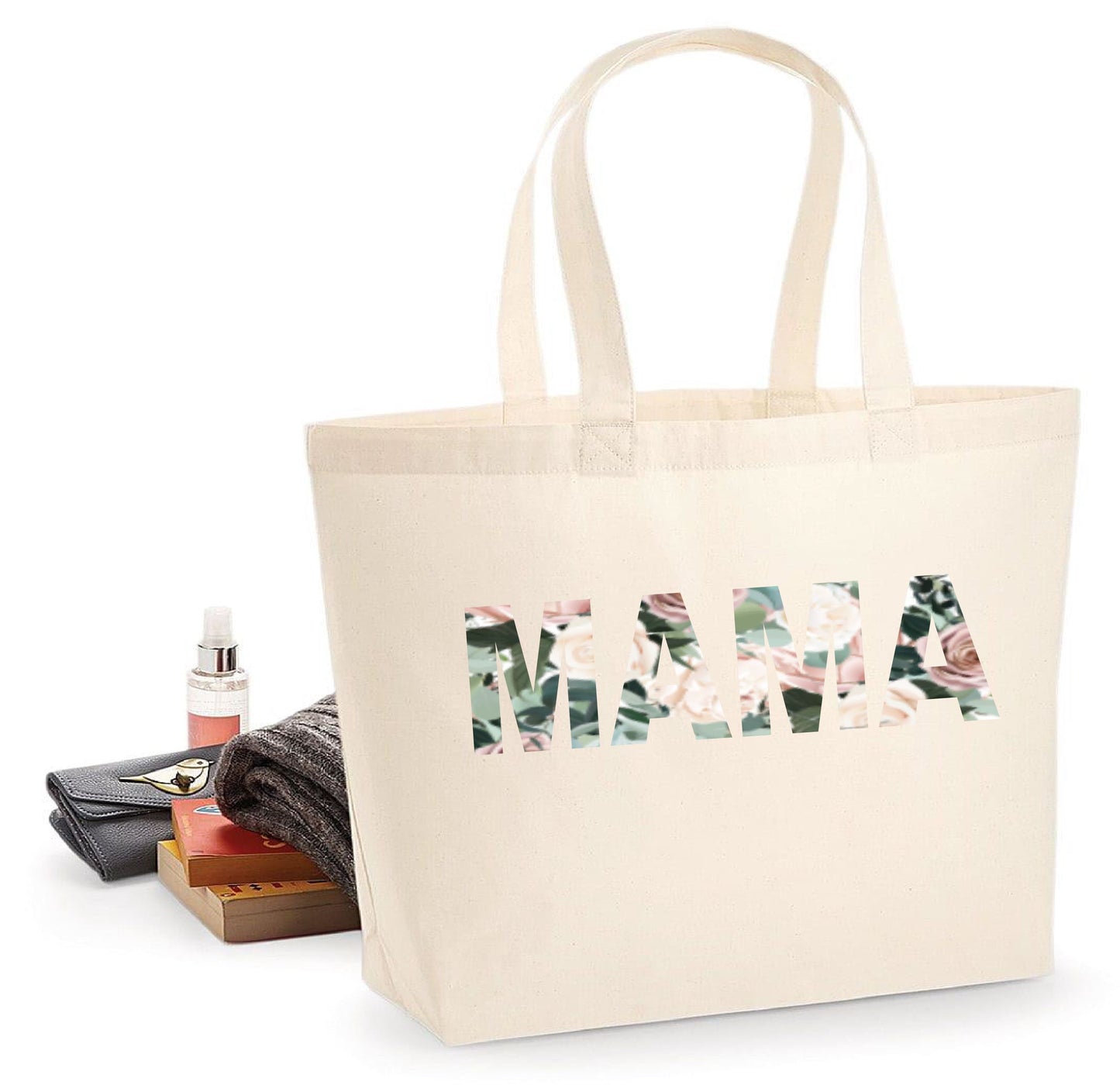 MAMA Floral Text Tote Bag