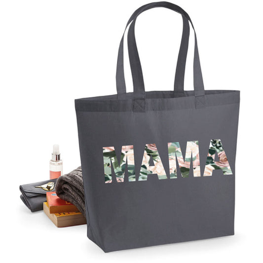 MAMA Floral Text Tote Bag