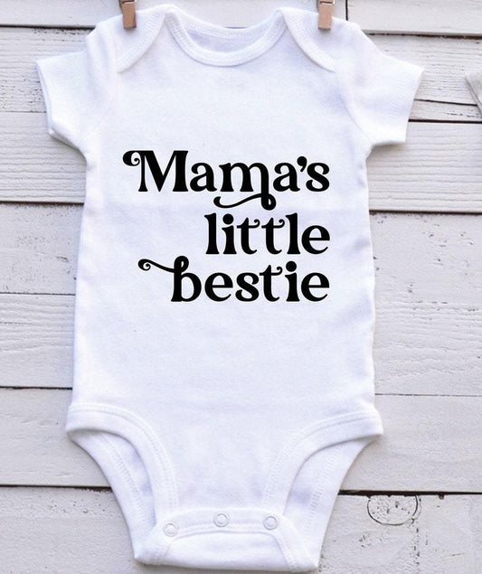 Mama's Little Bestie Baby White Bodysuit