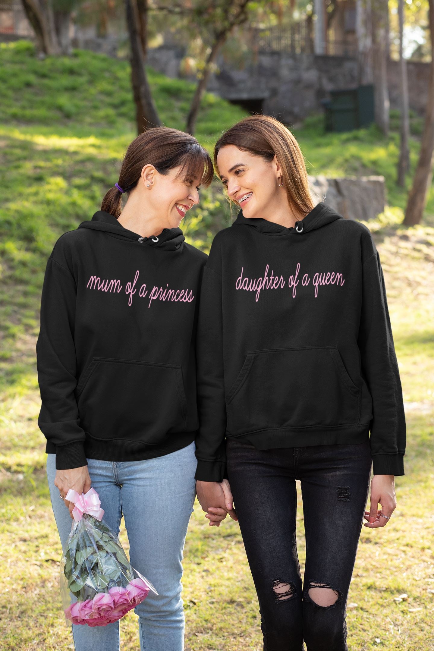 Mum of a princess daughter of a queen matching Black Hoodies