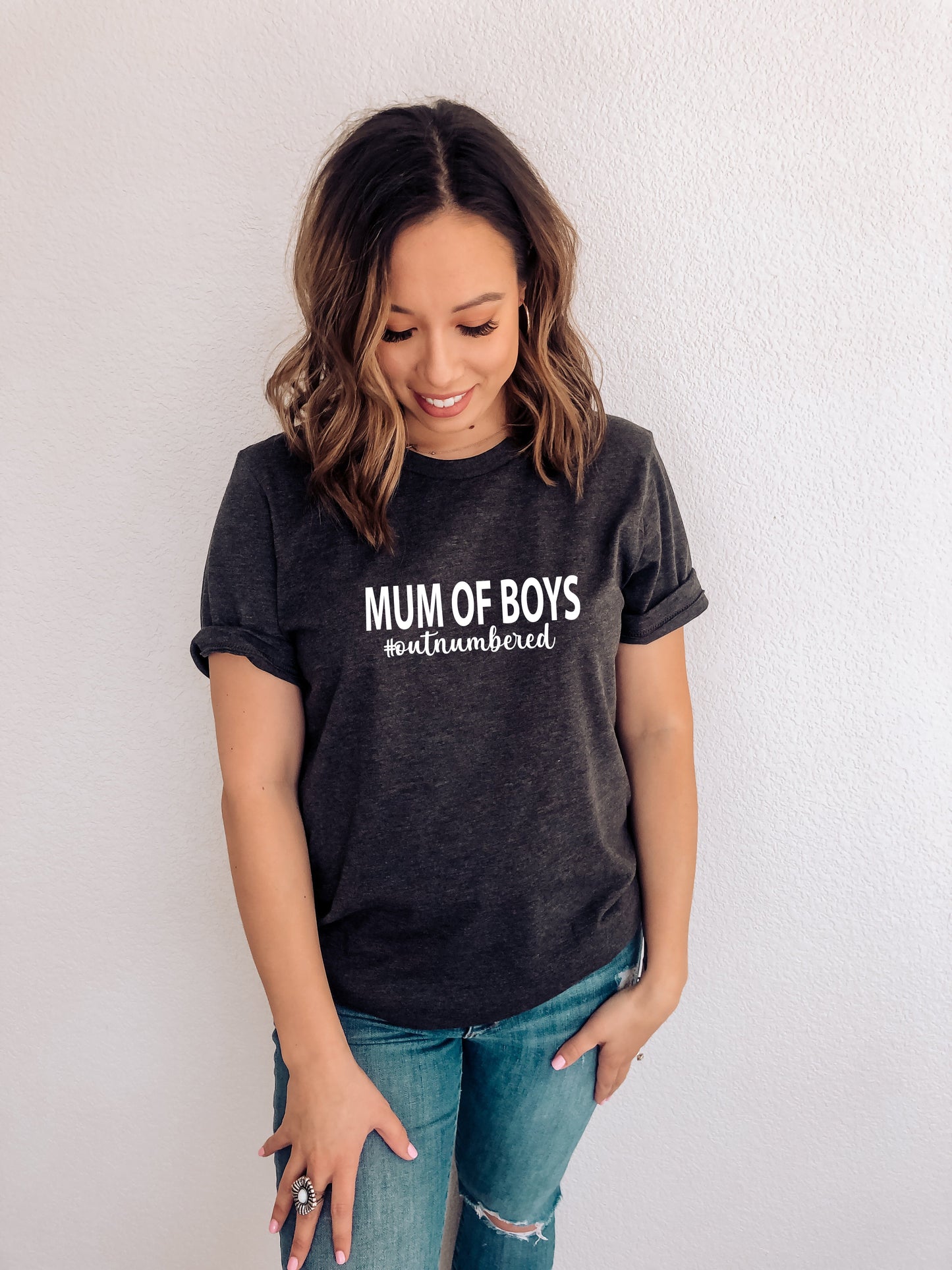 Mum Of Boys #Outnumbered Dark Grey T-Shirt