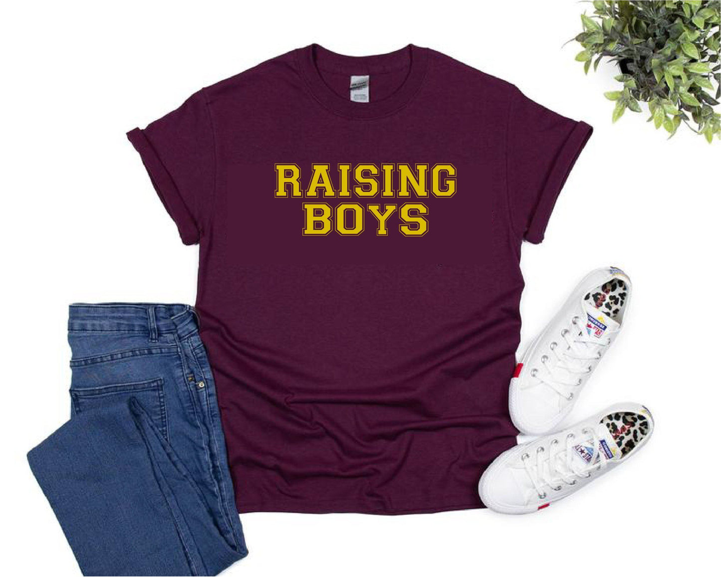 Mum Of Boys Raising Boys Slogan T-shirt