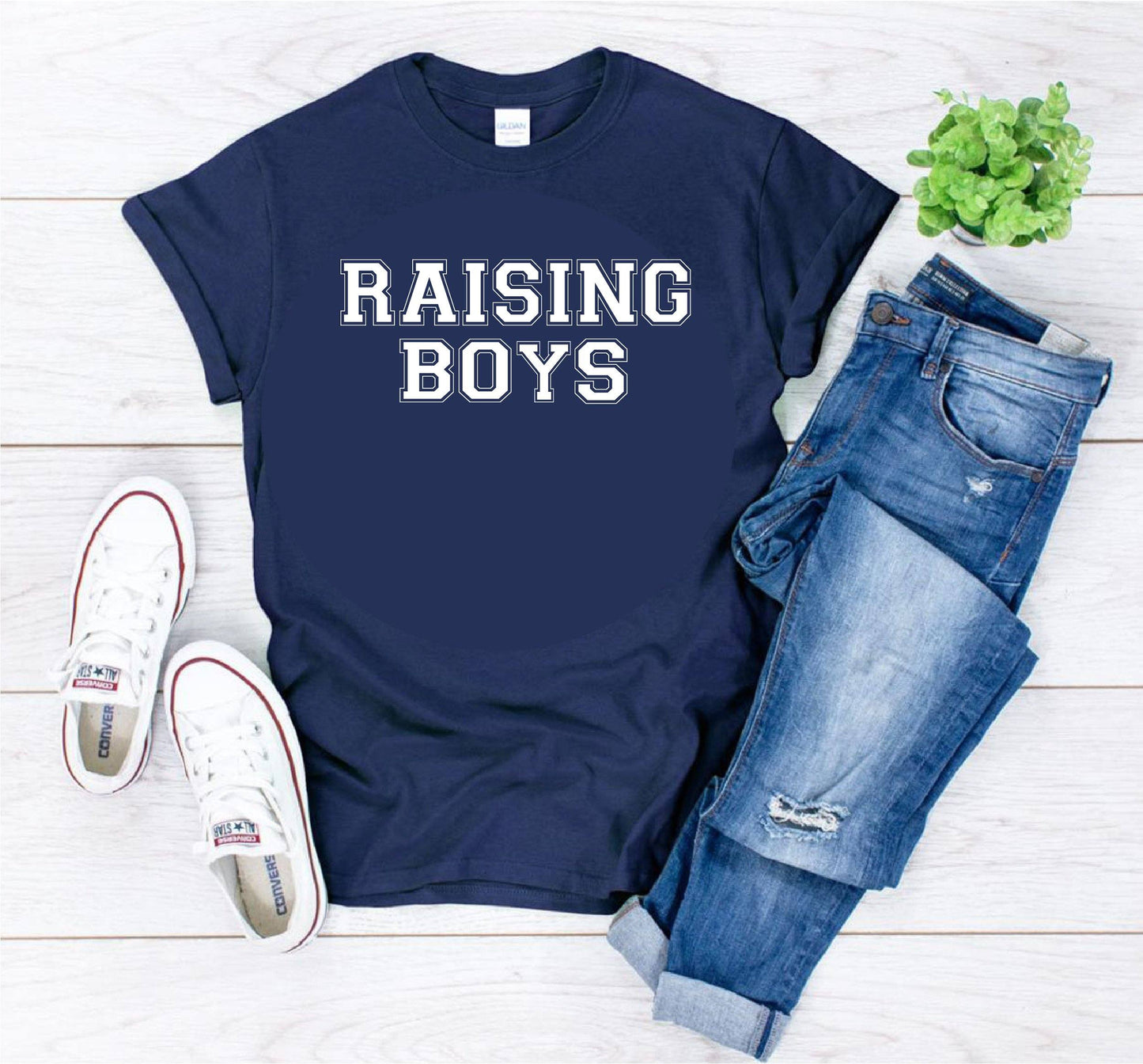 Mum Of Boys Raising Boys Slogan T-shirt