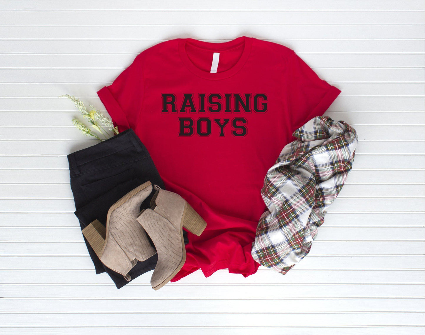Mum Of Boys Raising Boys Slogan T-shirt