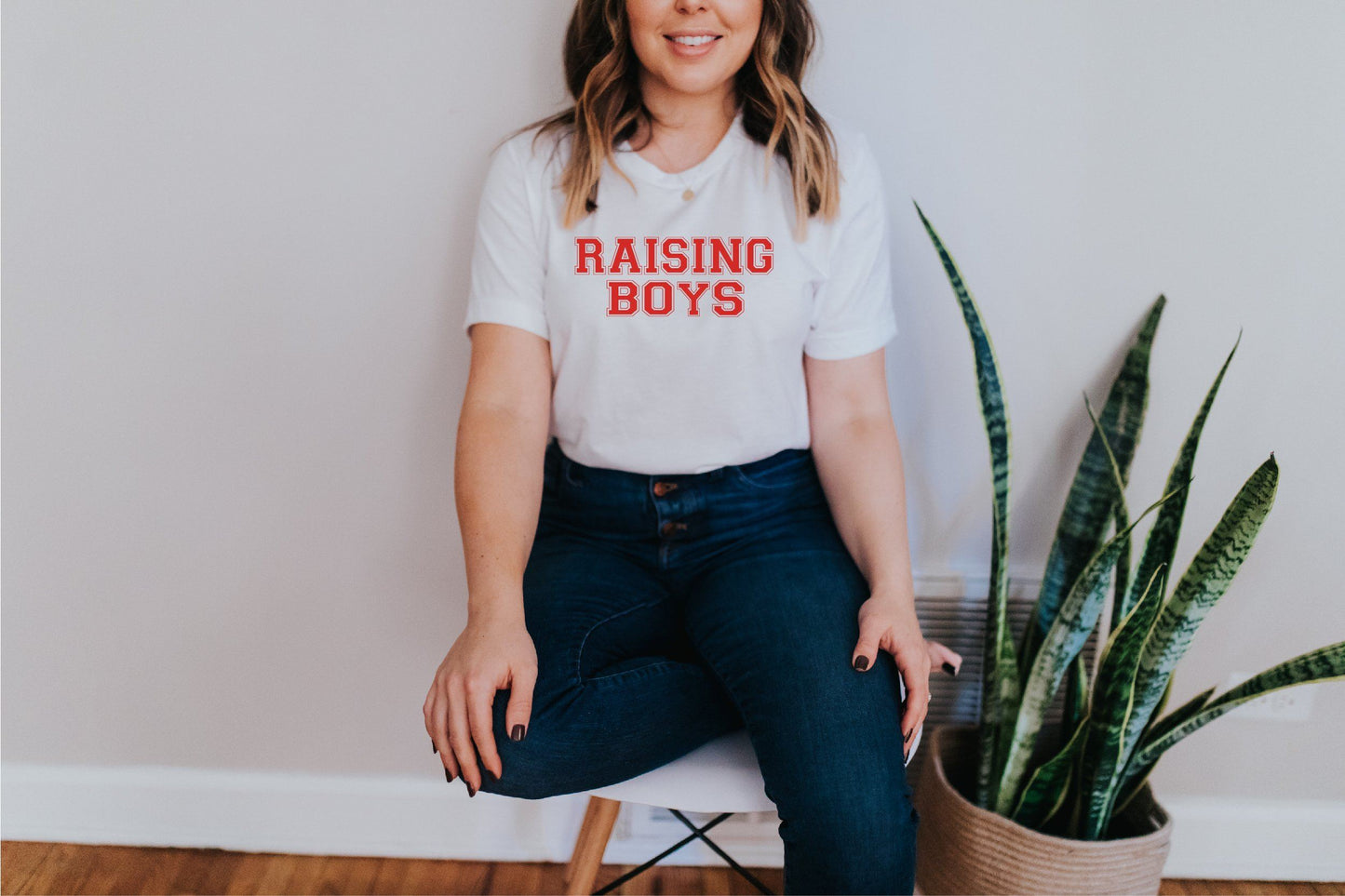 Mum Of Boys Raising Boys Slogan T-shirt