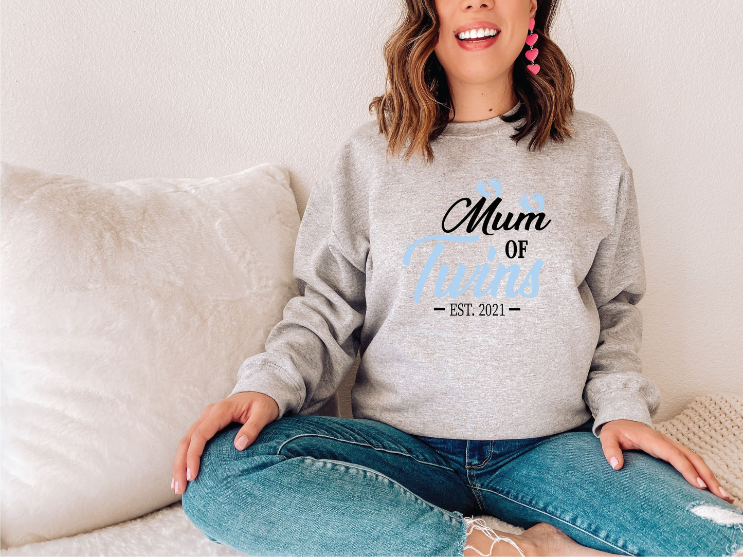 Mum of Twins Blue Footprint Sweatshirt