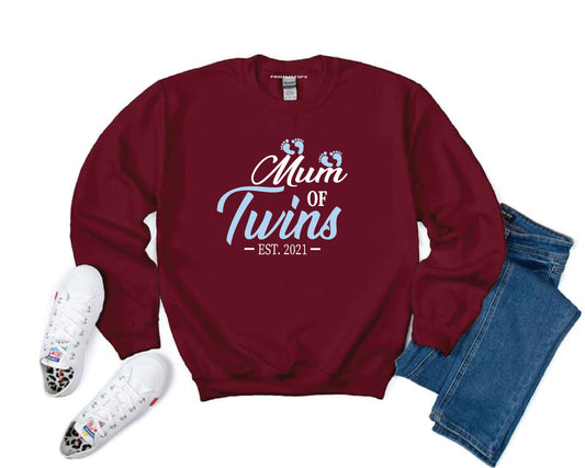 Mum of Twins Blue Footprint Sweatshirt
