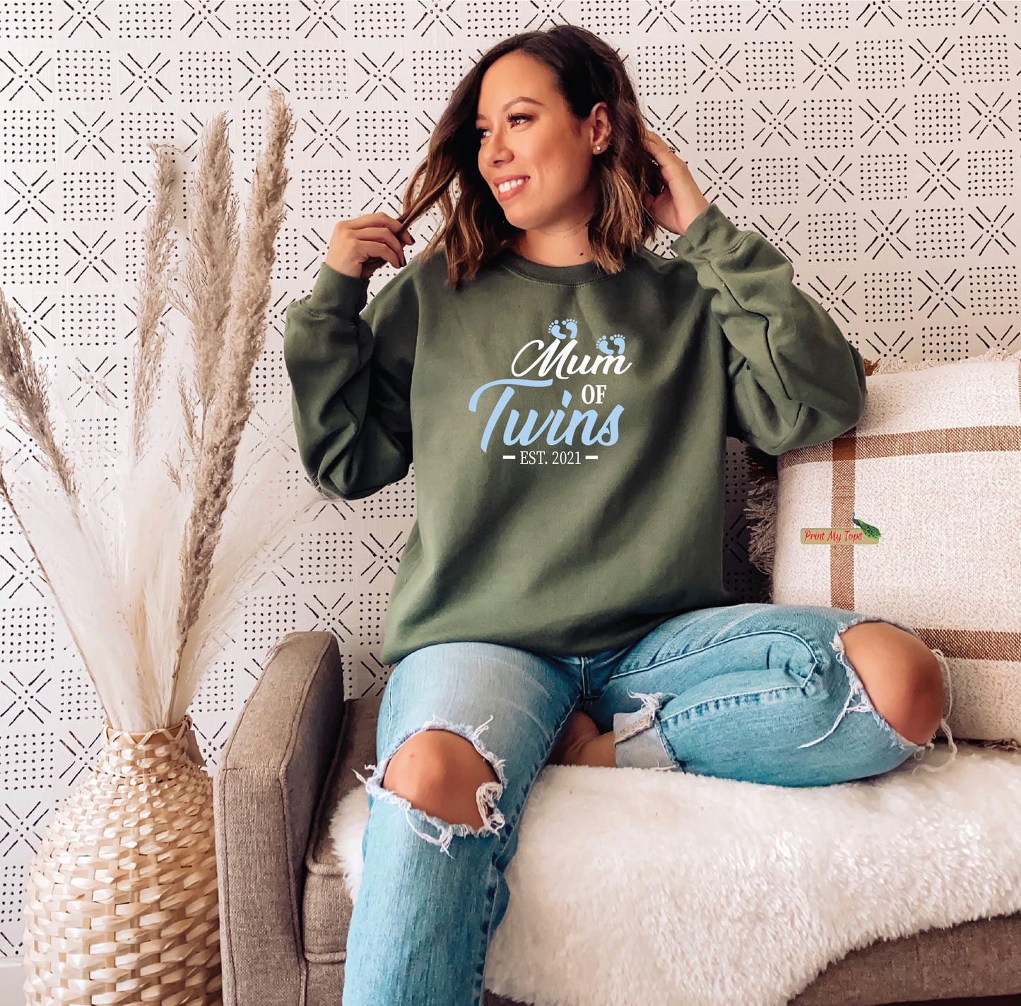 Mum of Twins Blue Footprint Sweatshirt