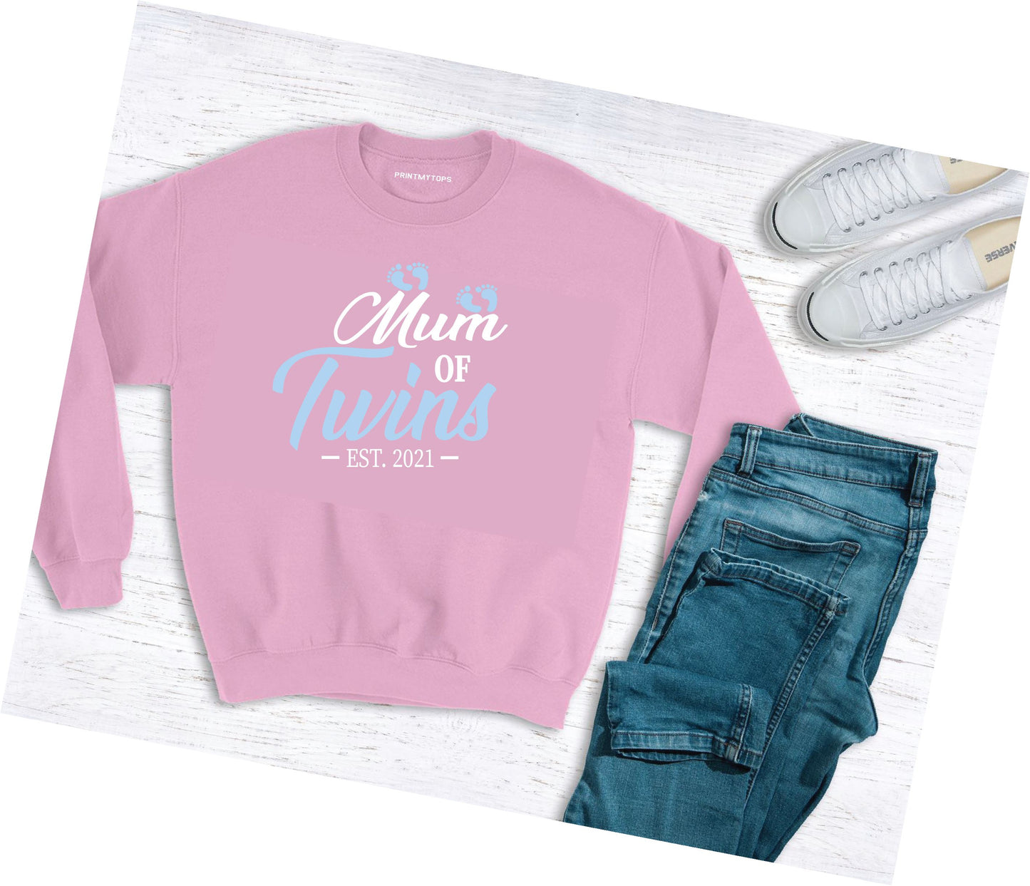 Mum of Twins Blue Footprint Sweatshirt