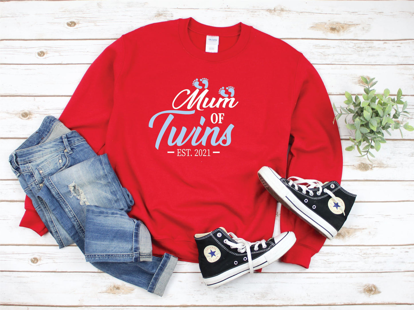 Mum of Twins Blue Footprint Sweatshirt