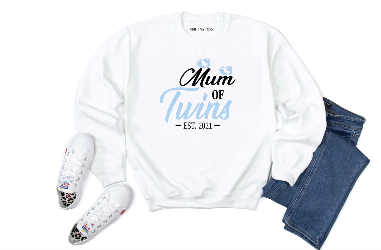Mum of Twins Blue Footprint Sweatshirt