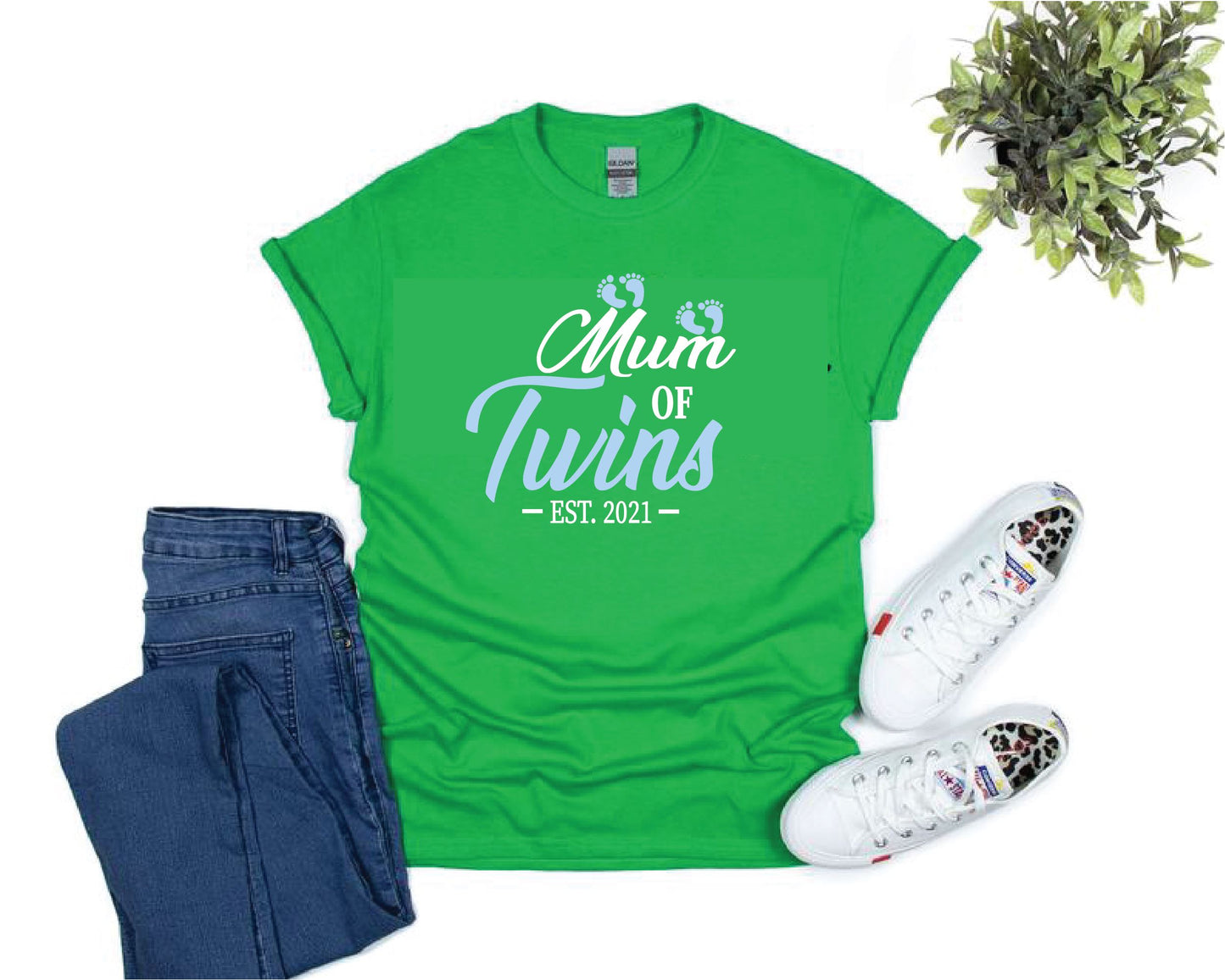 Mum of Twins Blue Footprints T-shirt