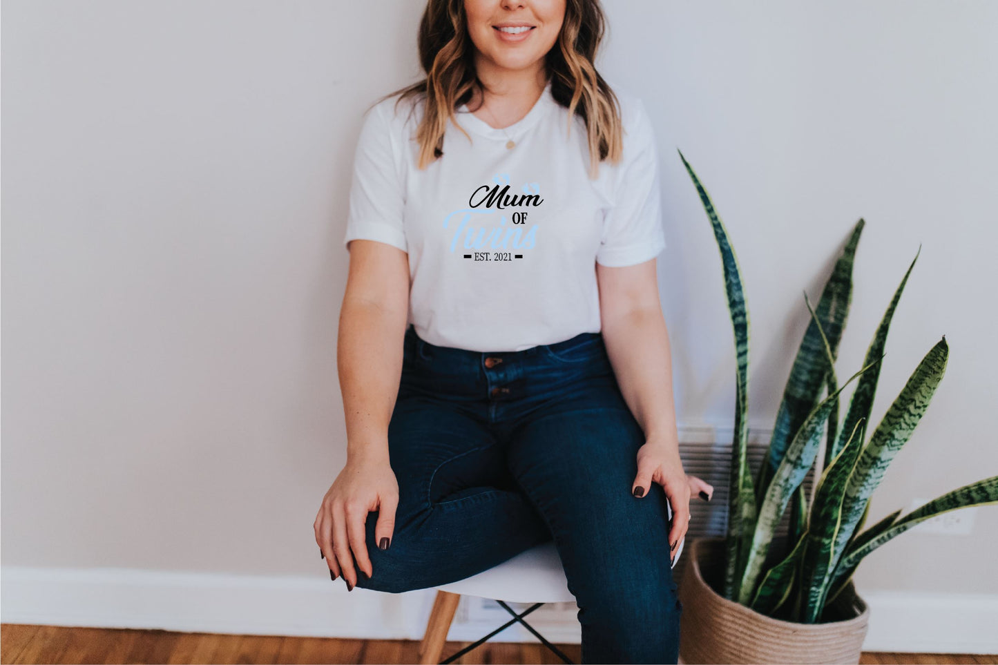 Mum of Twins Blue Footprints T-shirt