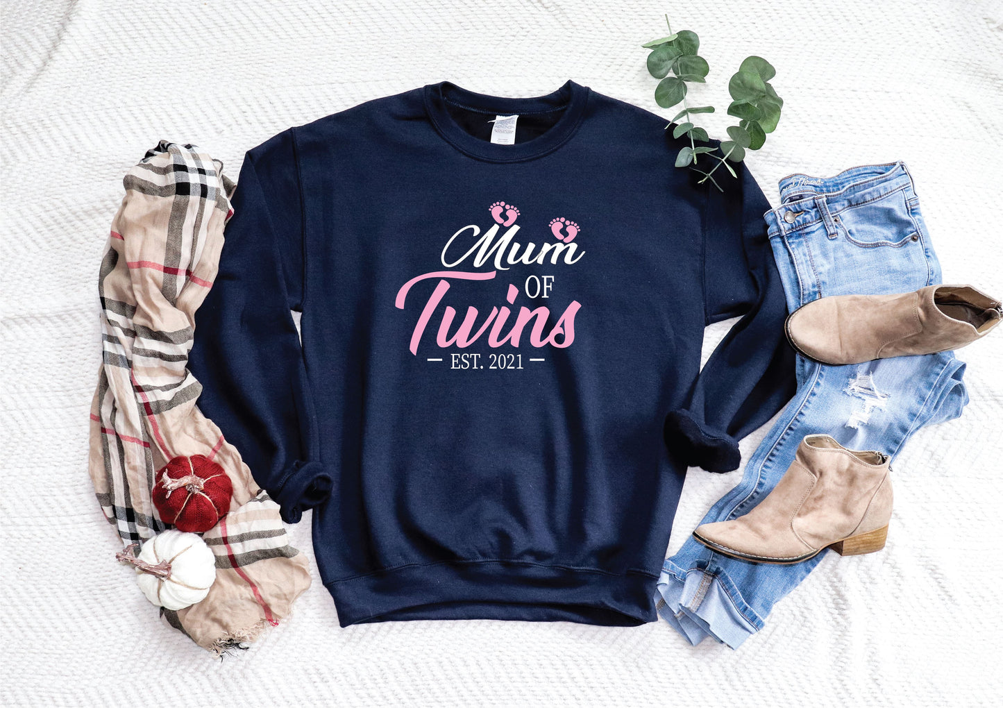 Mum of Twins Pink Footprint Sweatshirt