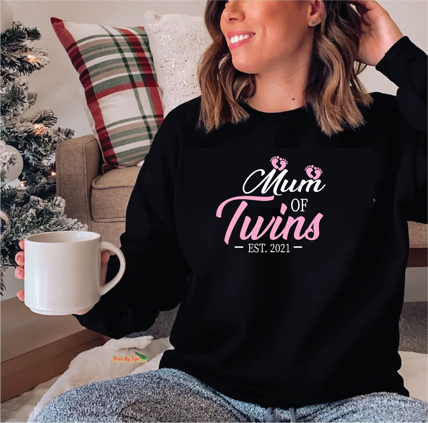Mum of Twins Pink Footprint Sweatshirt