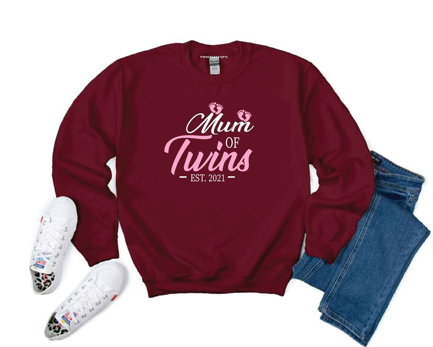 Mum of Twins Pink Footprint Sweatshirt