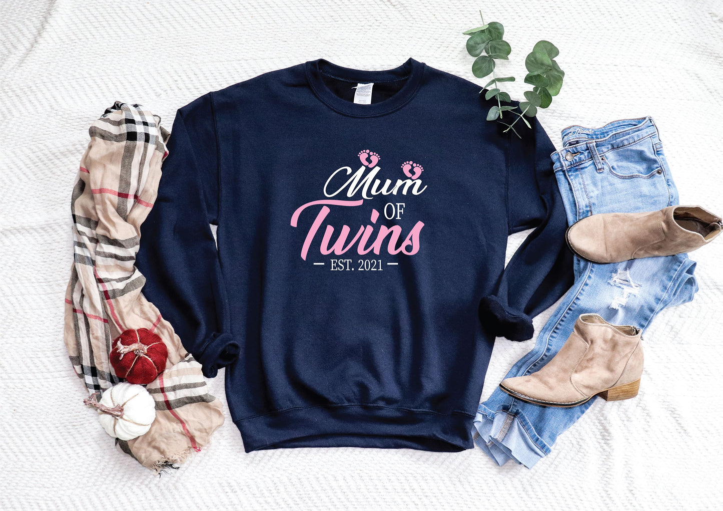 Mum of Twins Pink Footprint Sweatshirt