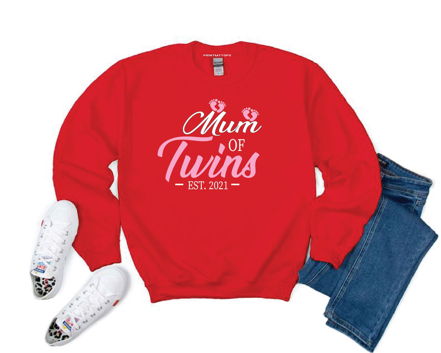 Mum of Twins Pink Footprint Sweatshirt