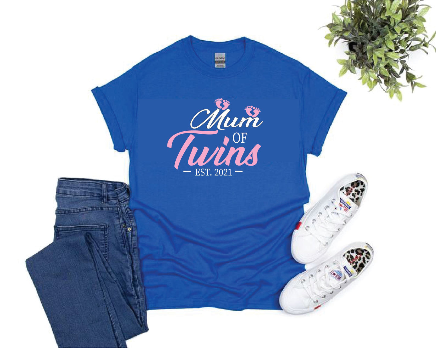 Mum of Twins Pink Footprints T-shirt