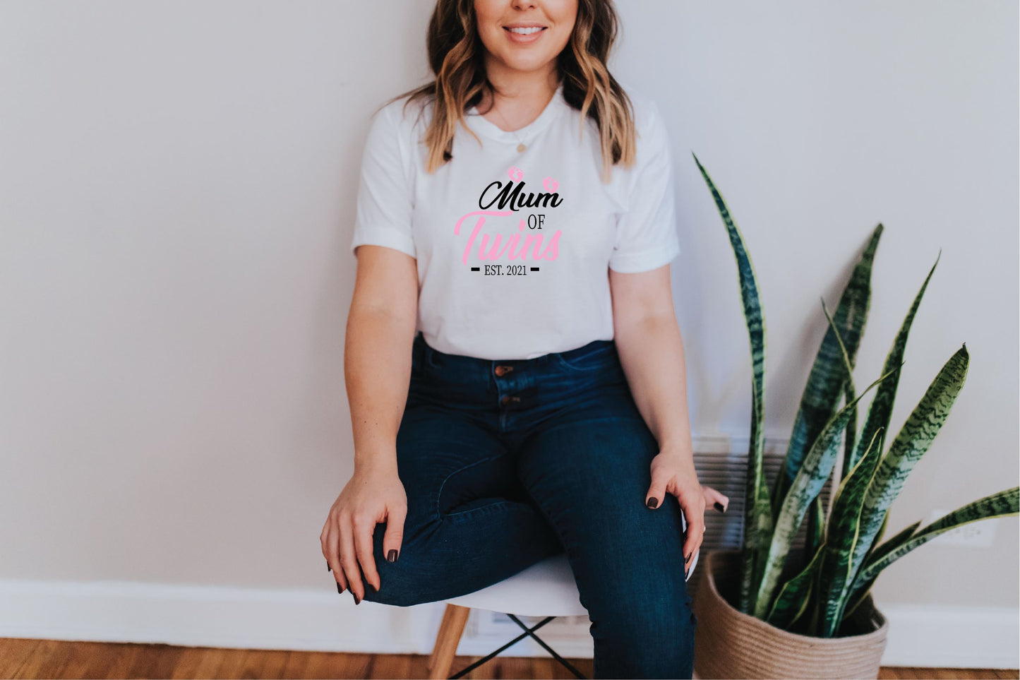 Mum of Twins Pink Footprints T-shirt