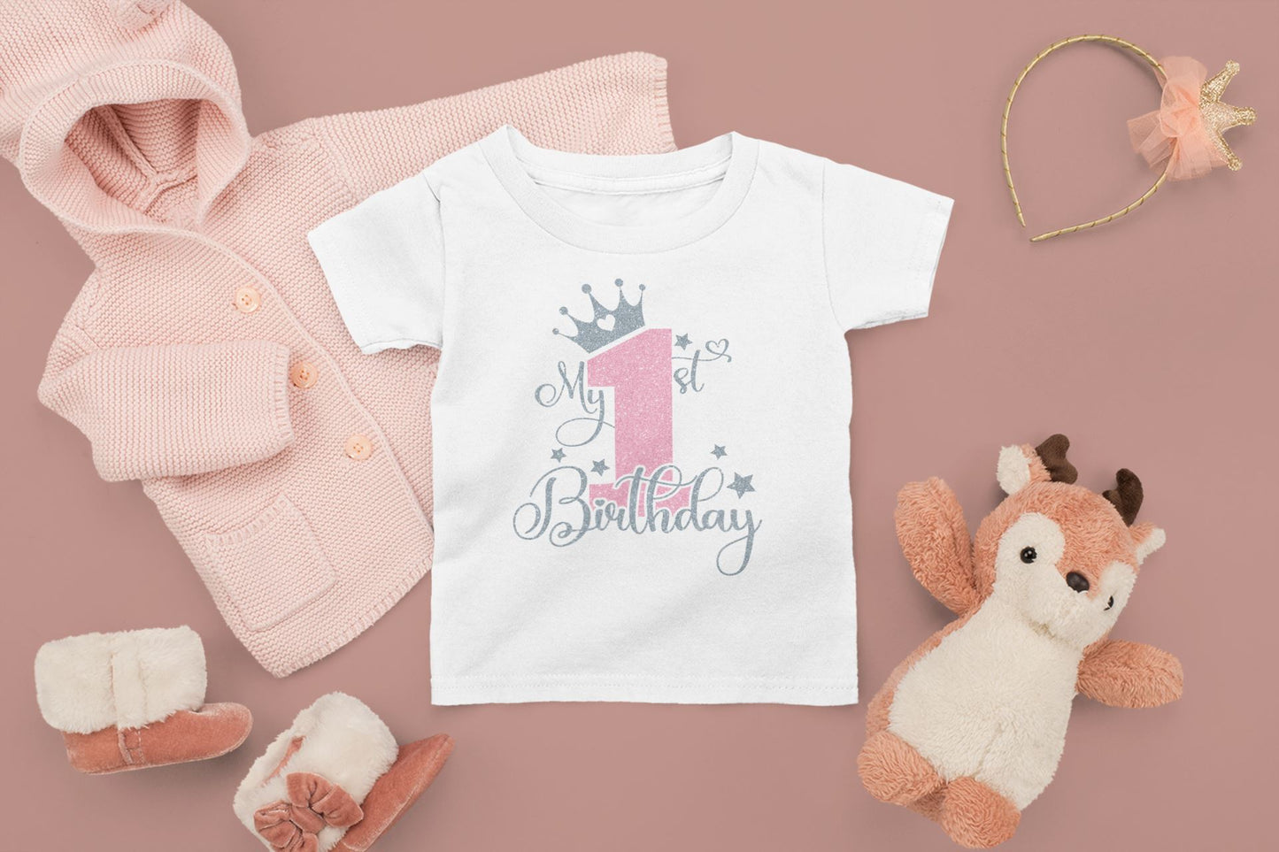 My 1st Birthday Pink/Silver T-Shirts