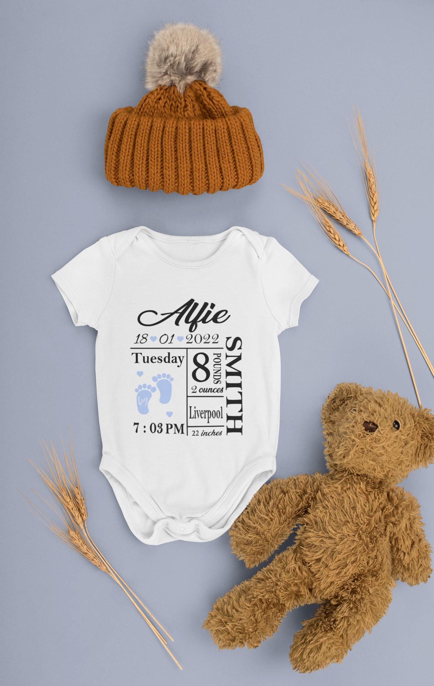 New Baby Announcement Keepsake Blue Bodysuit