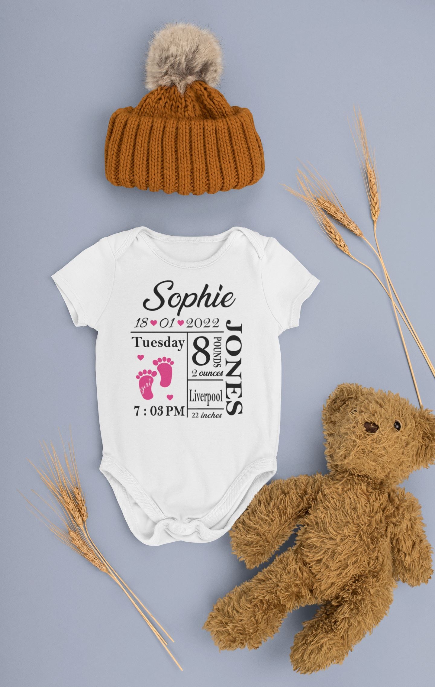 New Baby Announcement Keepsake Pink Bodysuit