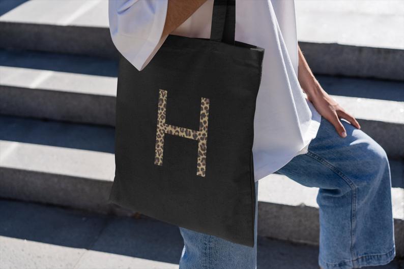 Personalised Animal Print Initial Tote Bag