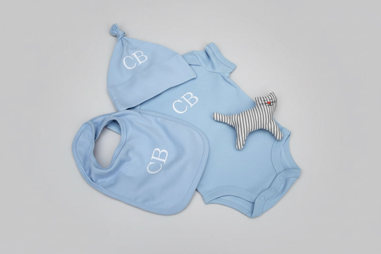Personalised Baby Hat, Bib and Bodysuit Set