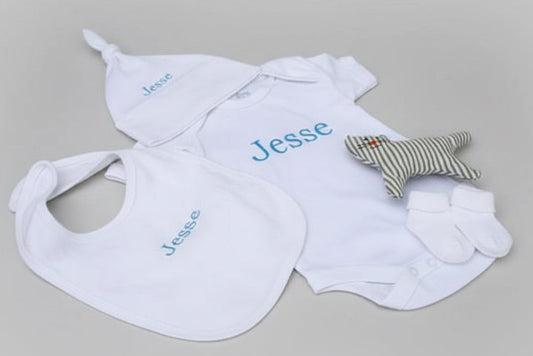 Personalised Baby Hat, Bib and Bodysuit Set