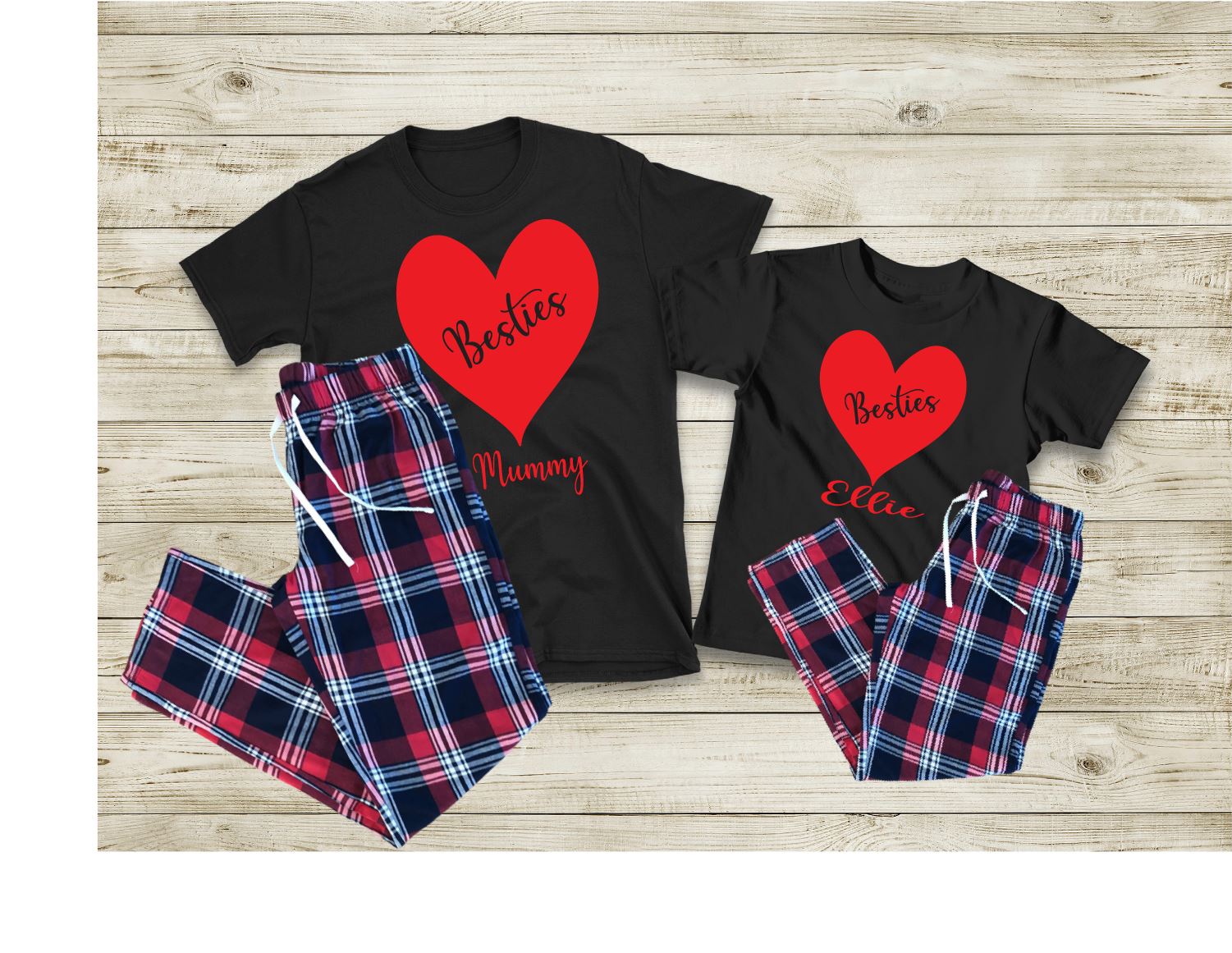 mini me mothers day personalised bestie slogan pyjamas black