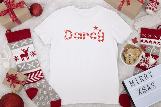 Personalised Candy Cane Name Christmas White T-shirts