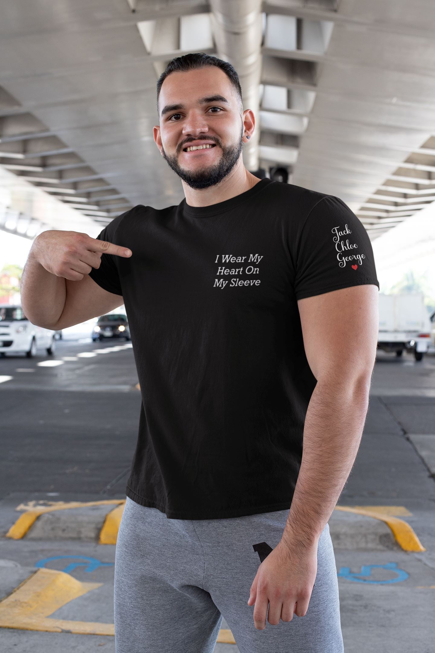Personalised Mens Heart on my sleeve T-shirt