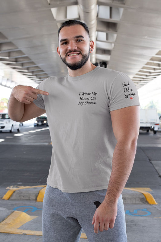 Personalised Mens Heart on my sleeve T-shirt