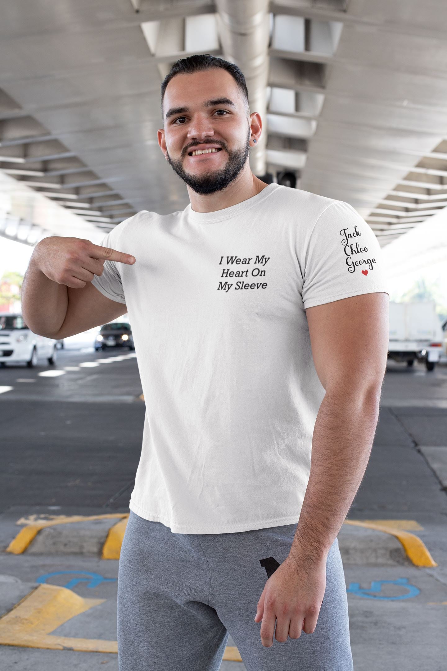 Personalised Mens Heart on my sleeve T-shirt