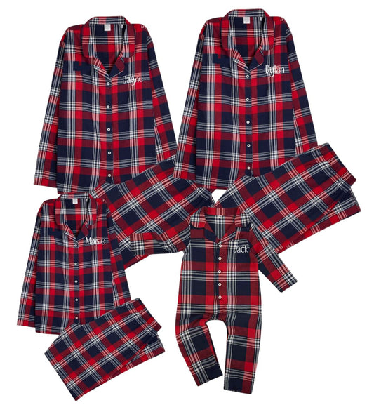 Personalised Red Tartan Family Matching Pyjama Set