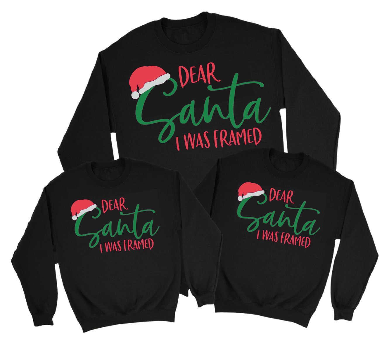 Santa I was framed matching family black sweatshirts