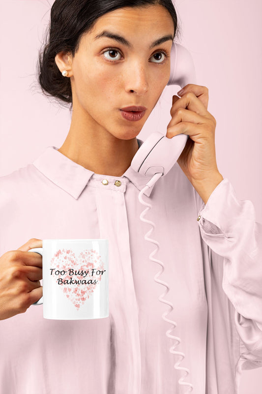 Too Busy for Bakwaas Mug in Scatter Rose Gold Heart