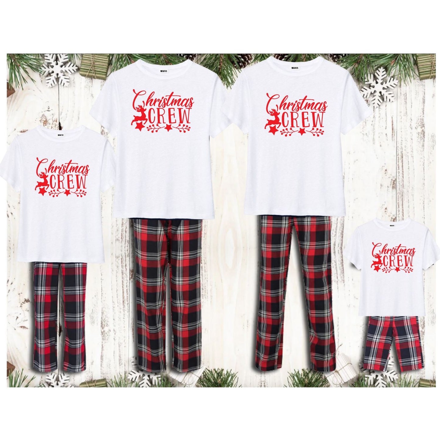 White Family Matching Christmas Crew Tartan Pyjamas