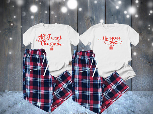 White Matching His & Hers Christmas Tartan Pyjamas