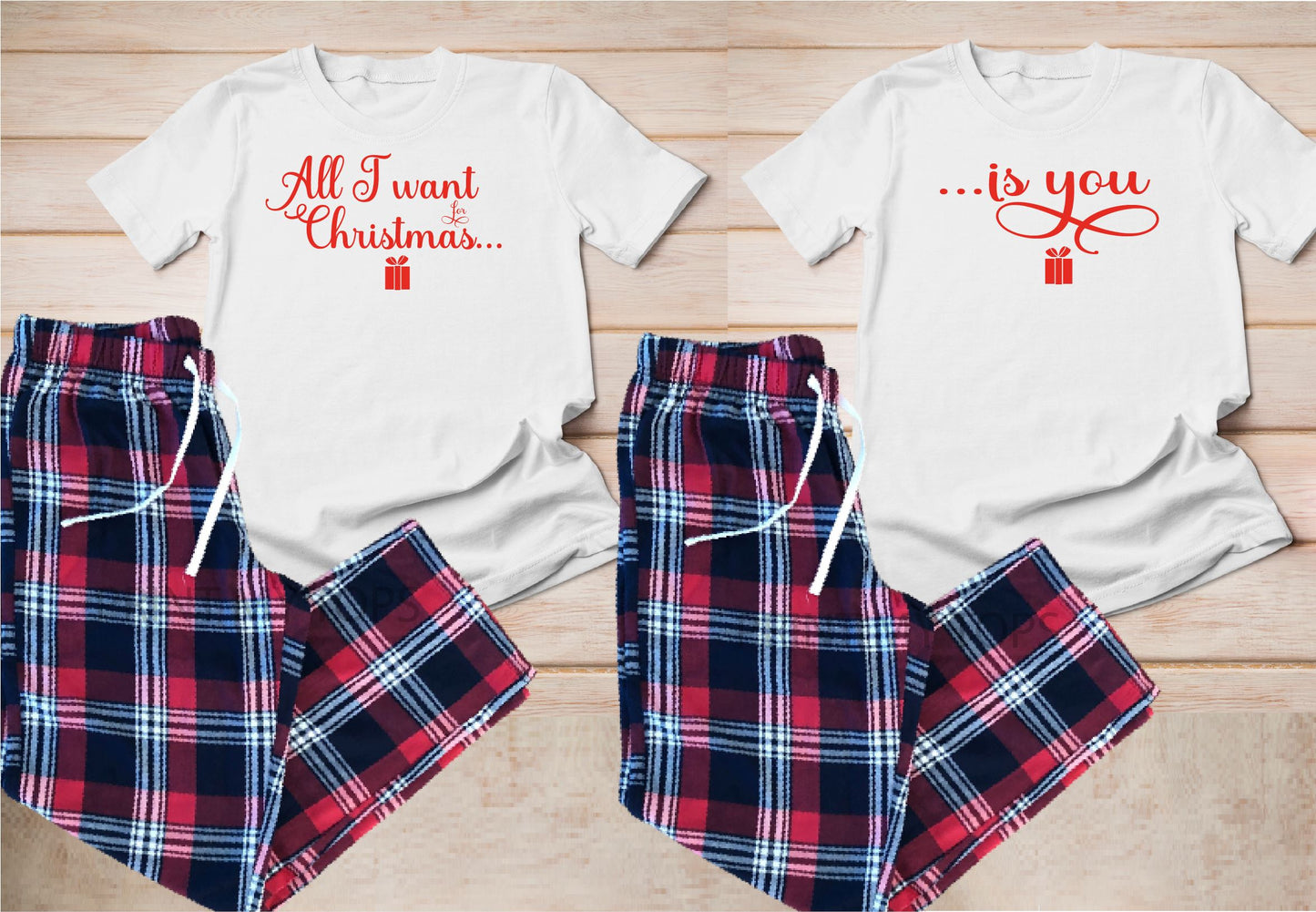 White Matching His & Hers Christmas Tartan Pyjamas